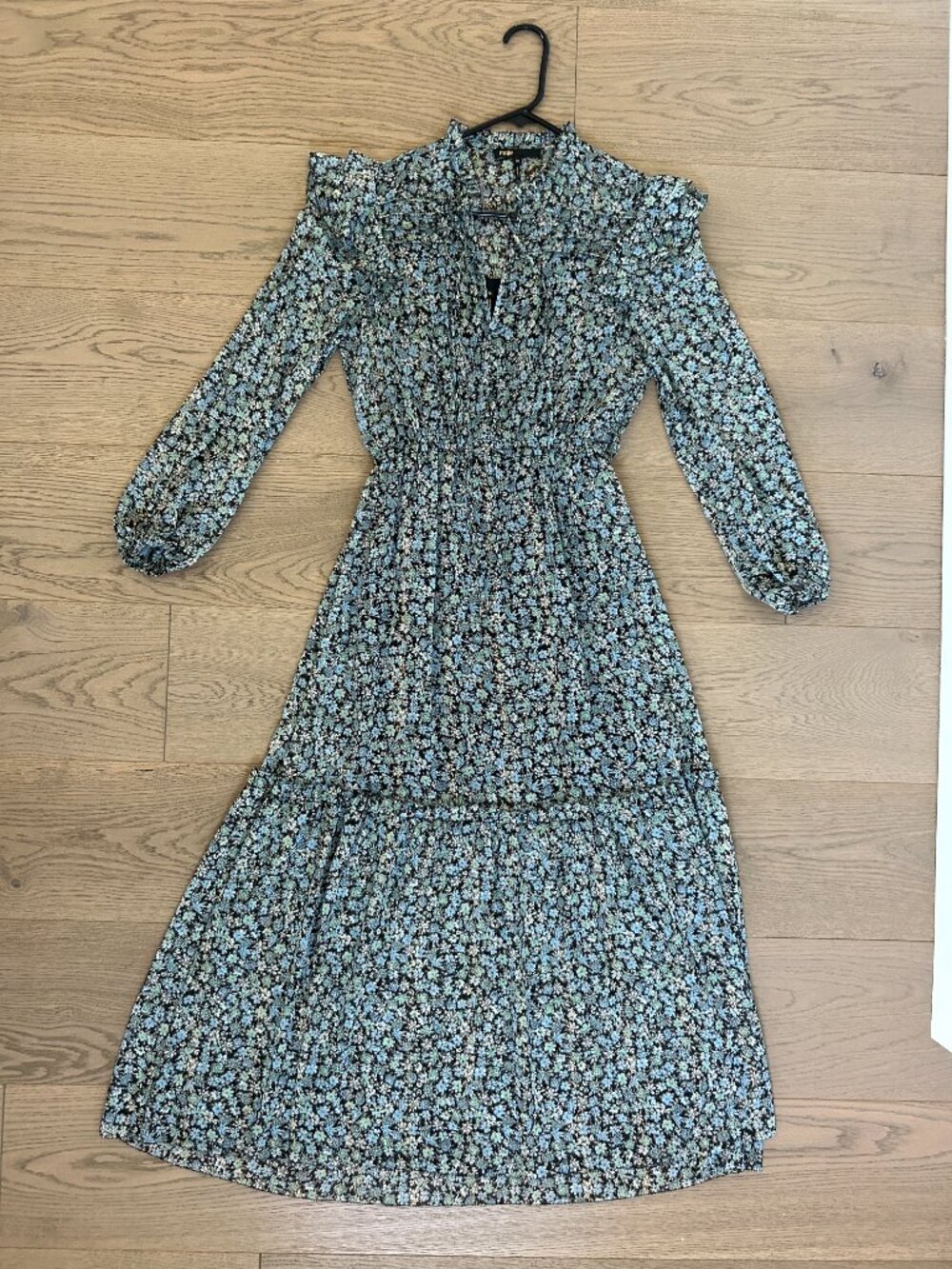 Maje Paris Floral Metallic Lurex Ruffle Long Sleeve Midi Dress Size 36 (US 4)